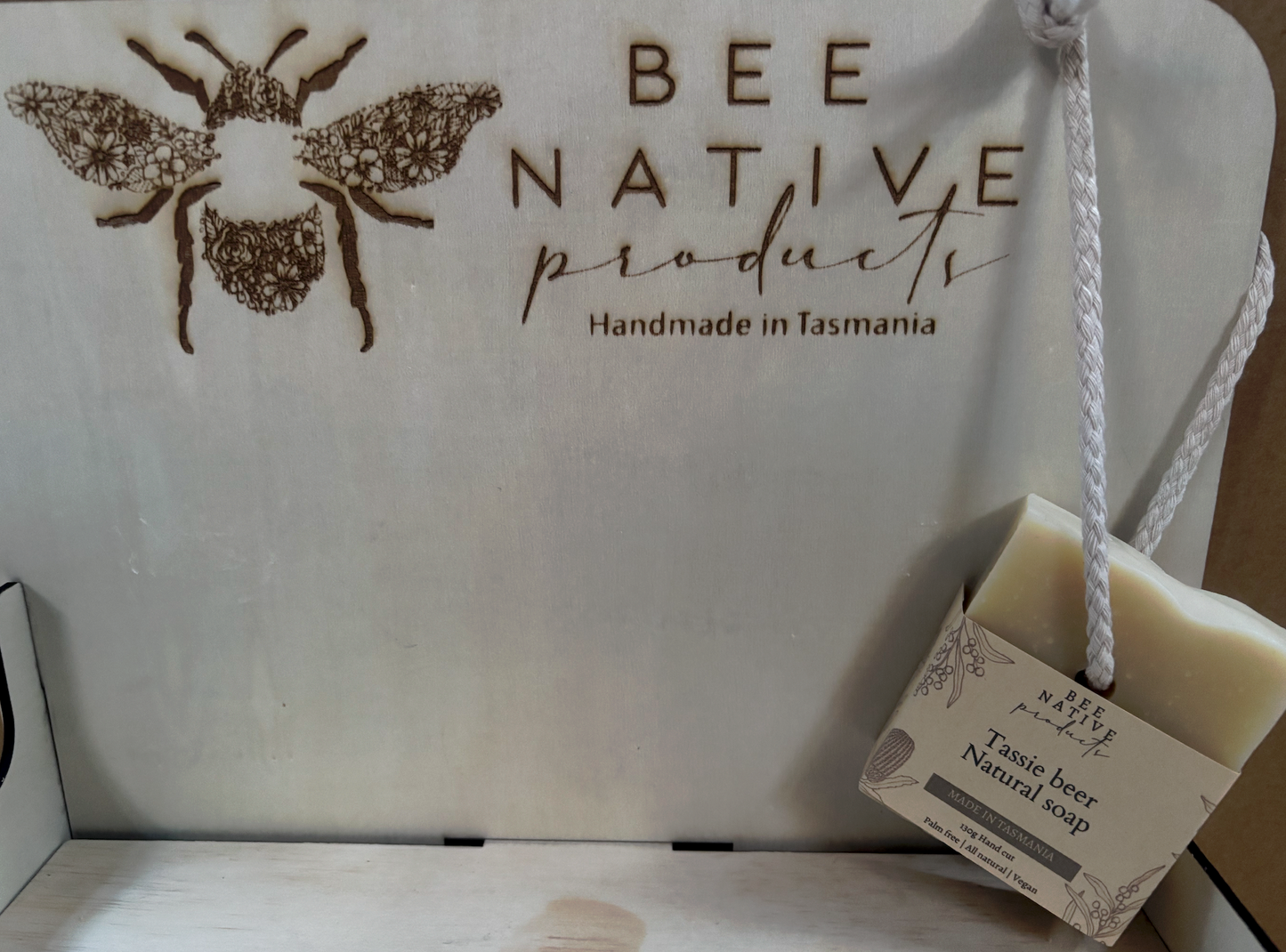 Tassie Beer soap on a rope