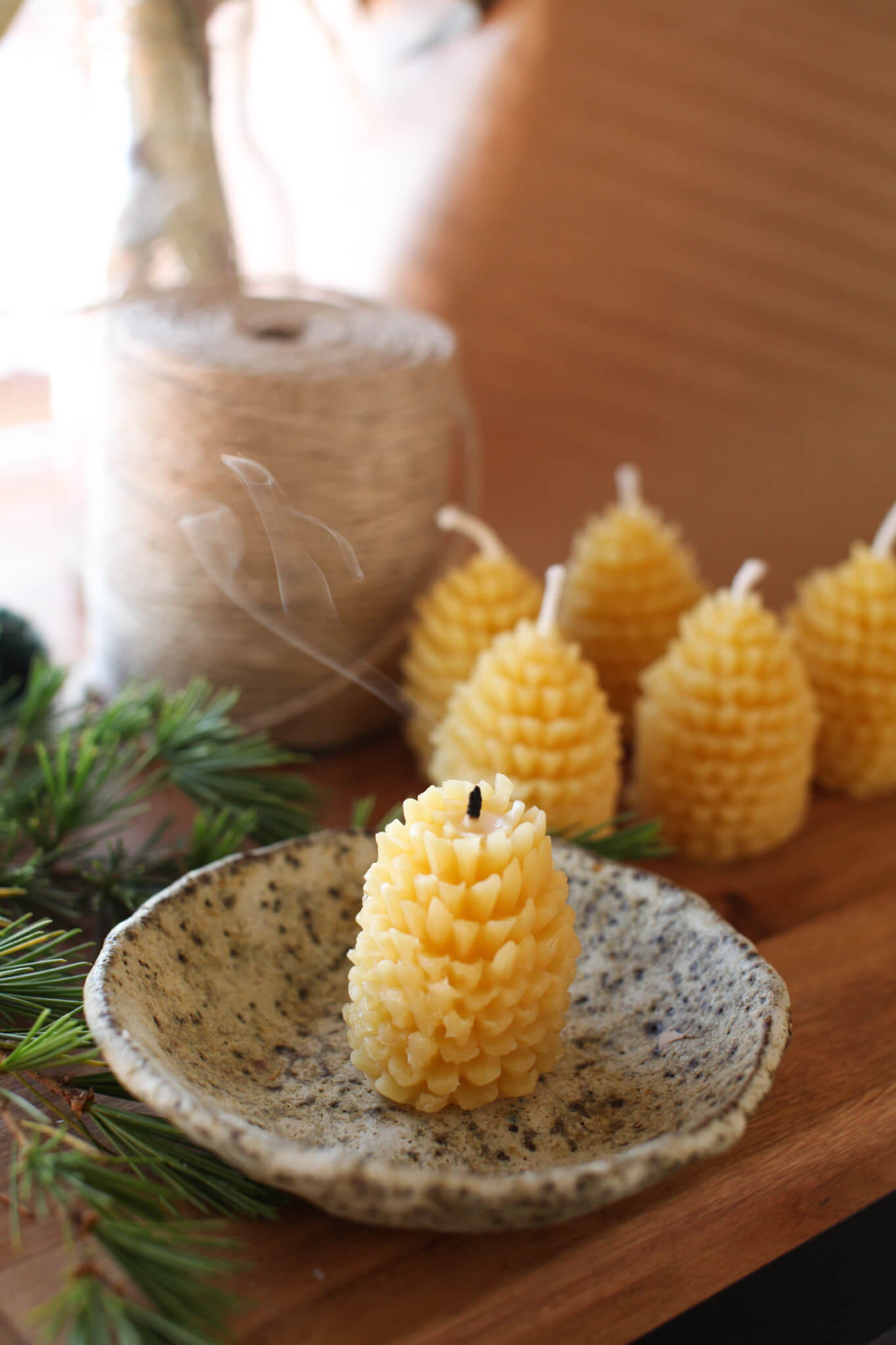 Beeswax pine cone candles - Bee native products